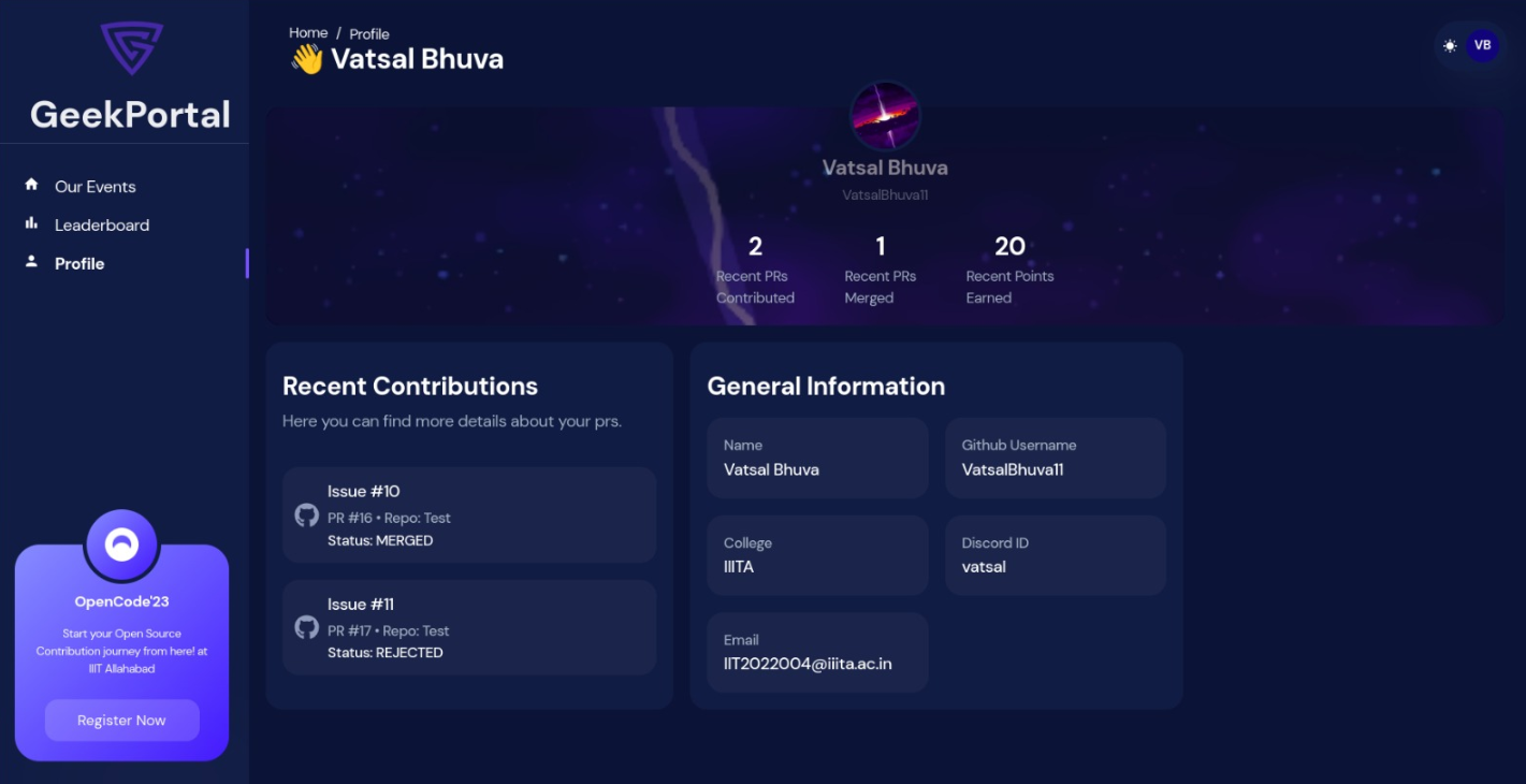 GeekHaven Portal interface